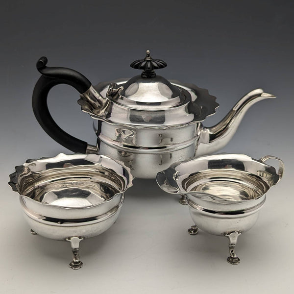 1905年 英国アンティーク 純銀(925シルバー) バチェラーティーポット3点セット 計500g Charles Boyton